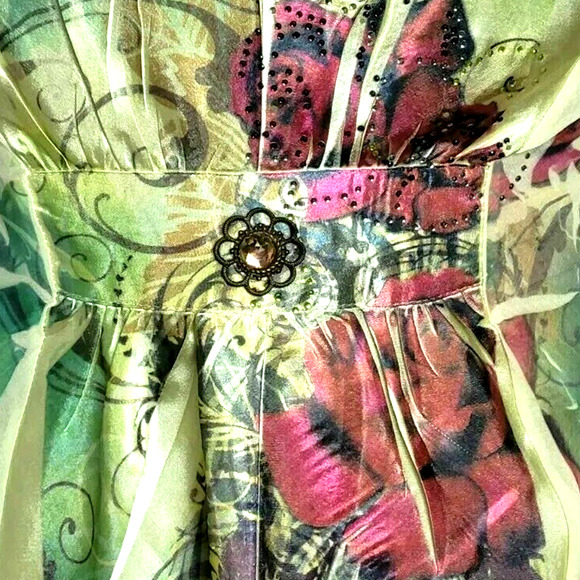 B.L.E.U. Tunic Multicolored 3/4 Open Sleeve Sheer - Picture 3 of 8